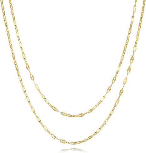 14K Gold Chain for Women 14K Gold Necklaces for Women Trendy Layered Necklaces for Womens Graceful Layered Effect Mirror Chain Necklace Womens 18in+4cm in Kuwait