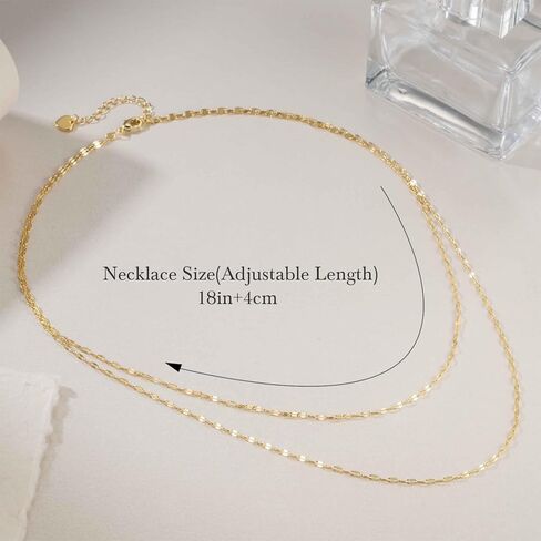 14K Gold Chain for Women 14K Gold Necklaces for Women Trendy Layered Necklaces for Womens Graceful Layered Effect Mirror Chain Necklace Womens 18in+4cm in Kuwait