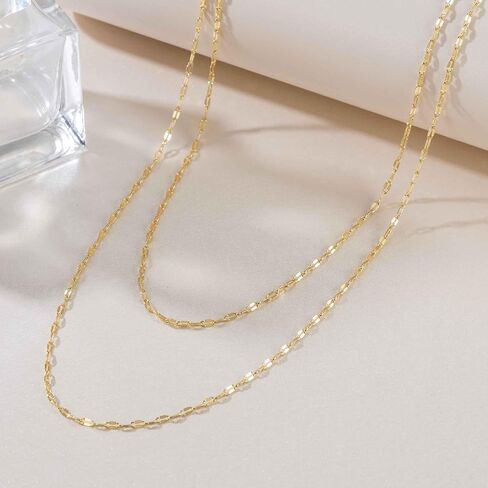 14K Gold Chain for Women 14K Gold Necklaces for Women Trendy Layered Necklaces for Womens Graceful Layered Effect Mirror Chain Necklace Womens 18in+4cm in Kuwait