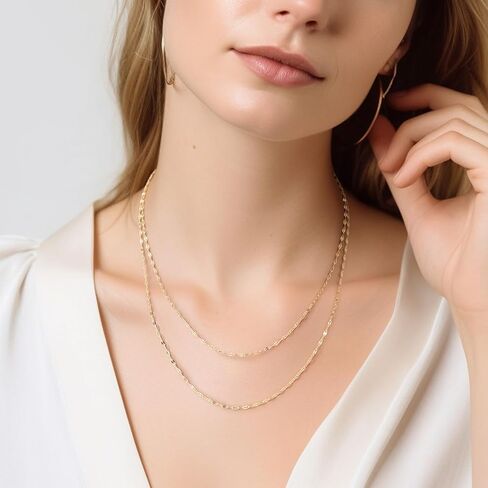 14K Gold Chain for Women 14K Gold Necklaces for Women Trendy Layered Necklaces for Womens Graceful Layered Effect Mirror Chain Necklace Womens 18in+4cm in Kuwait