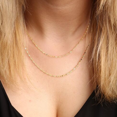 14K Gold Chain for Women 14K Gold Necklaces for Women Trendy Layered Necklaces for Womens Graceful Layered Effect Mirror Chain Necklace Womens 18in+4cm in Kuwait