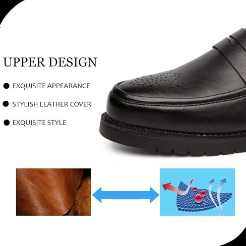 Men's Leather Penny Loafers Retro Round Toe Perforated Block Heels Slip-On Dress Work Shoes Classic Moccasin Casual Business Shoes in Saudi Arabia