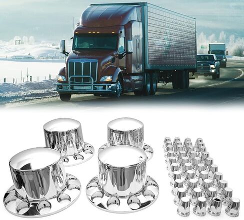 SEPEY 8 Inch Chrome Dome Style Hub Caps Front Rear Axle Cap Wheel Covers Set for Semi Truck (4 pcs) for Kenworth Peterbilt Freightliner in Kuwait