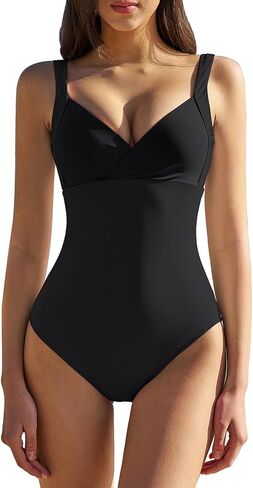 QINSEN Womens Sexy V Neck One Piece Bathing Suit Color Block Swimsuit High Waist Monokini in Saudi Arabia