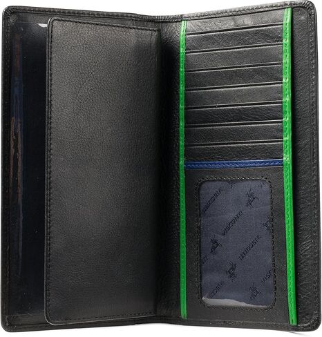 Visconti BD16 Black Leather Tall Checkbook Wallet w/Removable Checkbook Holder (Black/Green Multi) in Saudi Arabia