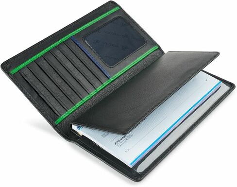 Visconti BD16 Black Leather Tall Checkbook Wallet w/Removable Checkbook Holder (Black/Green Multi) in Saudi Arabia