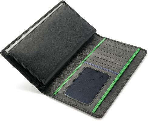 Visconti BD16 Black Leather Tall Checkbook Wallet w/Removable Checkbook Holder (Black/Green Multi) in Saudi Arabia