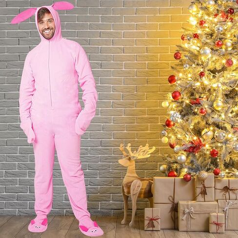 بدلة INTIMO A Christmas Story الرجالية Ralphie Deranged Pink Bunny البدلة ذات القلنسوة in Kuwait