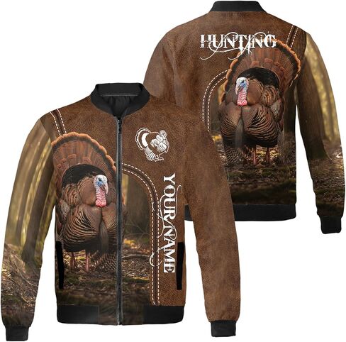 BBJ363 Personalized Fall Turkey Hunting Bomber Jacket, Autumn Camo Hunter Varsity Jacket, Personalized Fall Hunting Coat in Saudi Arabia