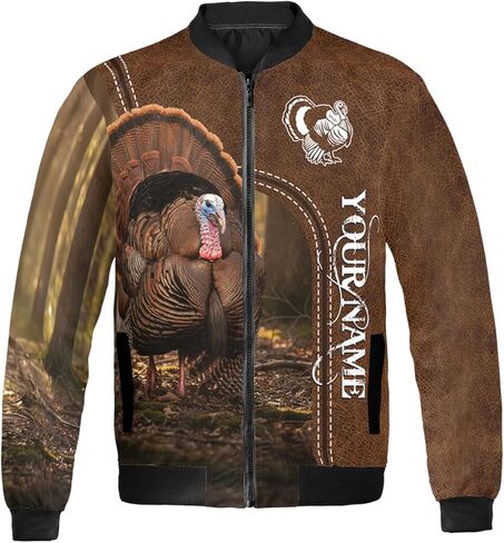 BBJ363 Personalized Fall Turkey Hunting Bomber Jacket, Autumn Camo Hunter Varsity Jacket, Personalized Fall Hunting Coat in Saudi Arabia