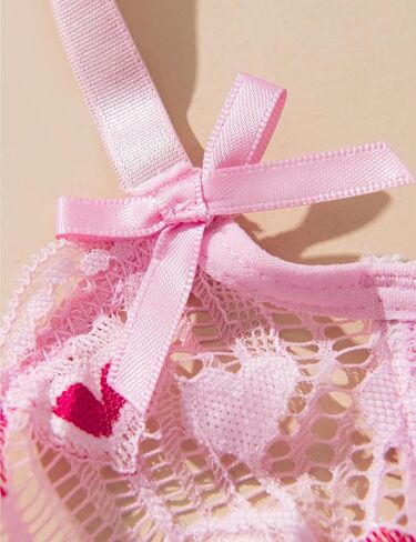 Women's Heart Pattern Lace Lingerie Set Playful Ruched Bralette & Matching Panties Valentine's Day Gift for Her in Saudi Arabia