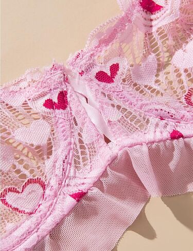 Women's Heart Pattern Lace Lingerie Set Playful Ruched Bralette & Matching Panties Valentine's Day Gift for Her in Saudi Arabia