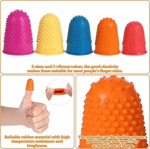 25 Pcs Rubber Thimbles for Finger Tips Protection, 5 Different Colors Finger Protector Covers, Reusable Finger-Protector Finger-Pads Grip for Paperwork in Saudi Arabia