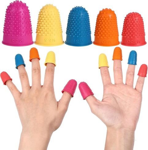 25 Pcs Rubber Thimbles for Finger Tips Protection, 5 Different Colors Finger Protector Covers, Reusable Finger-Protector Finger-Pads Grip for Paperwork in Saudi Arabia