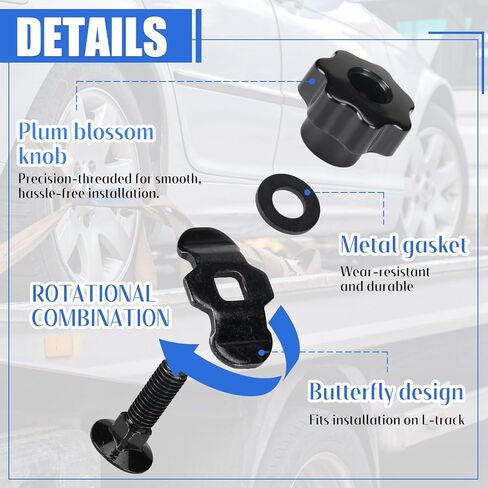 Amyhill 10 قطع L مسار مزدوج مسمار ربط أسفل M8 × 40 مم مع مقبض زهر البرقوق وجوز الإبهام، تركيبات مسمار ملولبة شديدة التحمل على شكل حرف L لسرير الشاحنة وأدوات التحكم في شحن المقطورة in Kuwait