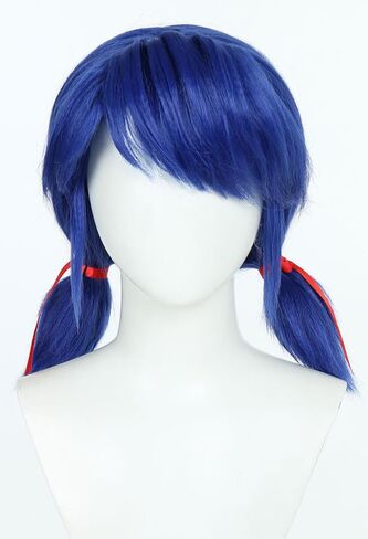 Micotaku Miraculous Ladybug Officially Licensed Blue Wig Short Pigtail Anime Halloween Cosplay Wig with Red Ribbon in Saudi Arabia