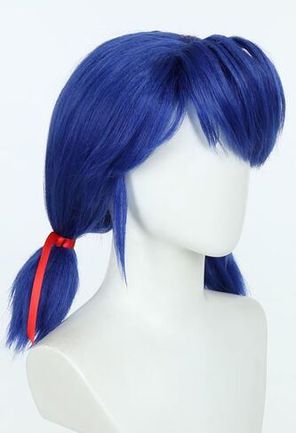 Micotaku Miraculous Ladybug Officially Licensed Blue Wig Short Pigtail Anime Halloween Cosplay Wig with Red Ribbon in Saudi Arabia