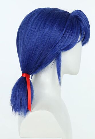 Micotaku Miraculous Ladybug Officially Licensed Blue Wig Short Pigtail Anime Halloween Cosplay Wig with Red Ribbon in Saudi Arabia