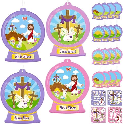 16PCS Christian Easter Nativity Snow Globe Ornaments Crafts Kit, Make Your Own He is Risen Religious Jesus Resurrection Cross Hanging Decorations Spring Church Party Favors Supplies in Saudi Arabia