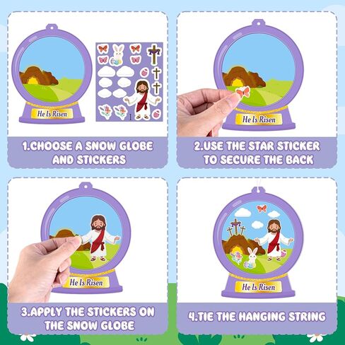 16PCS Christian Easter Nativity Snow Globe Ornaments Crafts Kit, Make Your Own He is Risen Religious Jesus Resurrection Cross Hanging Decorations Spring Church Party Favors Supplies in Saudi Arabia