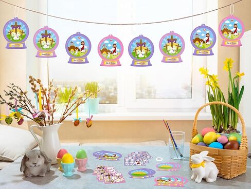 16PCS Christian Easter Nativity Snow Globe Ornaments Crafts Kit, Make Your Own He is Risen Religious Jesus Resurrection Cross Hanging Decorations Spring Church Party Favors Supplies in Saudi Arabia