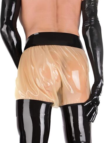 IOKUKI Latex Rubber Boxer Shorts Transparent Belt Black Edge,Latex Shorts Handmade Men's Panties for Theme Party Stage in Kuwait