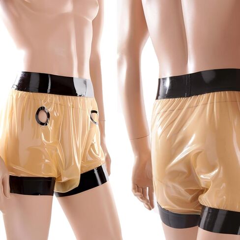 IOKUKI Latex Rubber Boxer Shorts Transparent Belt Black Edge,Latex Shorts Handmade Men's Panties for Theme Party Stage in Kuwait