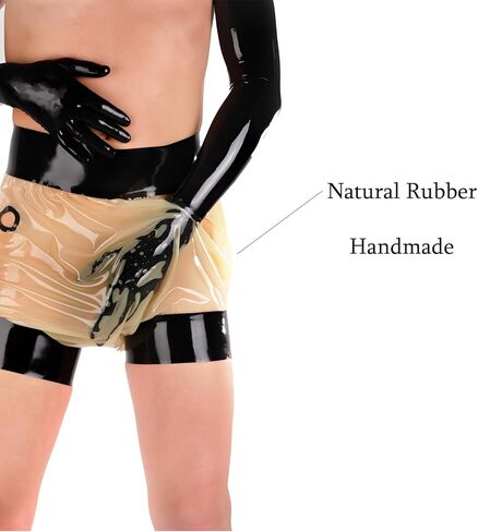IOKUKI Latex Rubber Boxer Shorts Transparent Belt Black Edge,Latex Shorts Handmade Men's Panties for Theme Party Stage in Kuwait