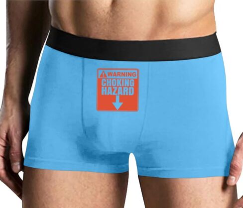 Knaughty Knickers Caution Choking Hazard Mens Boxer Briefs with Design Dick Jokes No Fly Stretchy Sexy Blue Colorful Trunks in Saudi Arabia