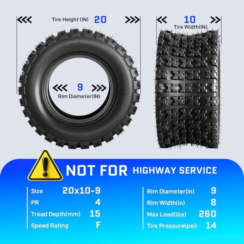 TRIBLE SIX 20x10-9 ATV/UTV Tires,20x10x9 All-Terrain Mud & Trail Tires,4PR,Tubeless,Set of 2 in Kuwait