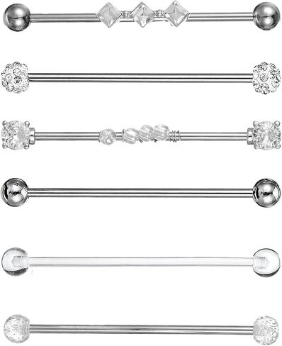 6pcs 14g المجوهرات الصناعية الثقب ، حرك اللولب الغضروف ، أقراط الفولاذ الصناعي ، الفضة للنساء الرجال in Saudi Arabia