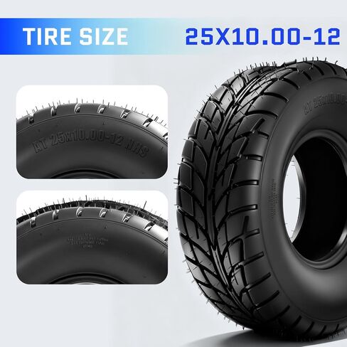 إطارات TRIBLE SIX مقاس 25x10-12 ATV/UTV، إطارات 25x10x12 للطين والممرات لجميع التضاريس، مصنفة بـ 4 طبقات، بدون أنابيب، مجموعة من 2 in Kuwait