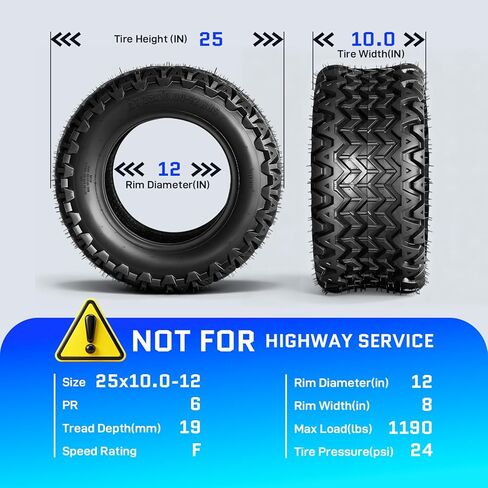 TRIBLE SIX Set of 2 25x10-12 ATV/UTV Tires,25x10x12 All-Terrain Mud & Trail Tires,6PR,Tubeless in Kuwait