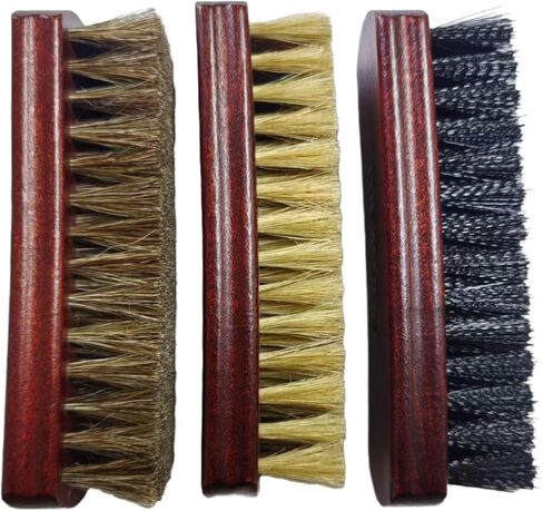 Shoe Cleaning Brush Set of 3 Brushes with Horsehair, Boar and Nylon Bristles, 6" Concaved Handle for Premium Grip, Wooden Sneaker Brush for Leather, Boot, Textile, Bags and Accessories in Saudi Arabia