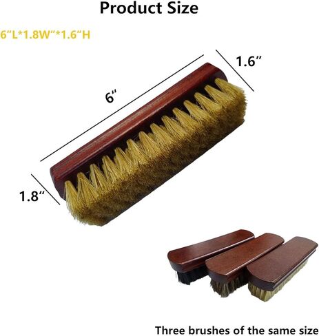 Shoe Cleaning Brush Set of 3 Brushes with Horsehair, Boar and Nylon Bristles, 6" Concaved Handle for Premium Grip, Wooden Sneaker Brush for Leather, Boot, Textile, Bags and Accessories in Saudi Arabia