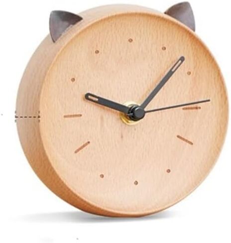 Silent Clock Home Bedroom Bedside Cat Shaped Desktop Solid Wood Alarm in Saudi Arabia