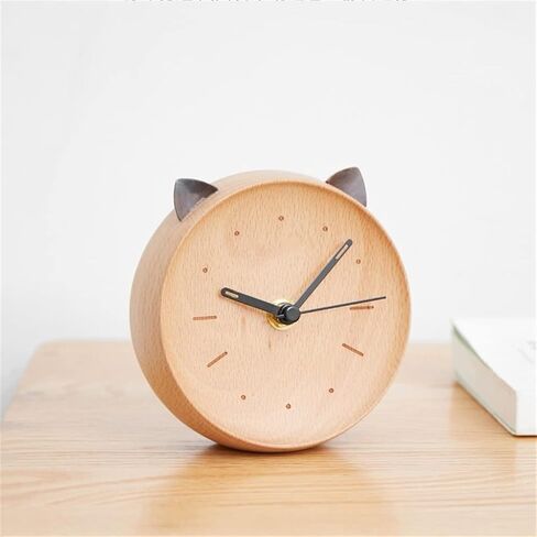 Silent Clock Home Bedroom Bedside Cat Shaped Desktop Solid Wood Alarm in Saudi Arabia
