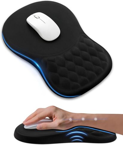 Ergonomic Mouse Pad with Wrist Rest, Slope Design Memory Foam Support, Smooth Lycra Surface, Non-Slip PU Base, Comfortable Mouse Mat for Office, Home, Computer Desk, Black in Saudi Arabia