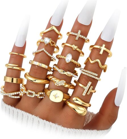 Dodder Gold Stackable Rings Set for Women, Gold Plated Chunky Crystal Finger Midi Stacking Rings, Dainty Statement Thumb Knuckle Rings Pack for Gift, Multiple Sizes Jewelry in Kuwait