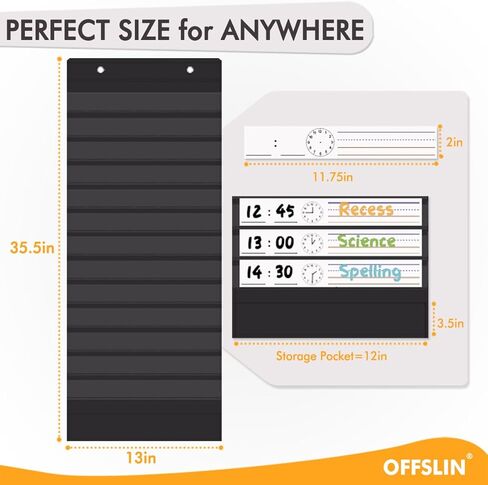 Daily Schedule Pocket Chart, 13+1 Pockets Visual Classroom Schedule Pocket Chart, 18 Double-Side Dry Erase Cards Routine Calendar for Classroom, Office, Home Teacher Supplies (Black) in Saudi Arabia