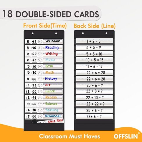 Daily Schedule Pocket Chart, 13+1 Pockets Visual Classroom Schedule Pocket Chart, 18 Double-Side Dry Erase Cards Routine Calendar for Classroom, Office, Home Teacher Supplies (Black) in Saudi Arabia