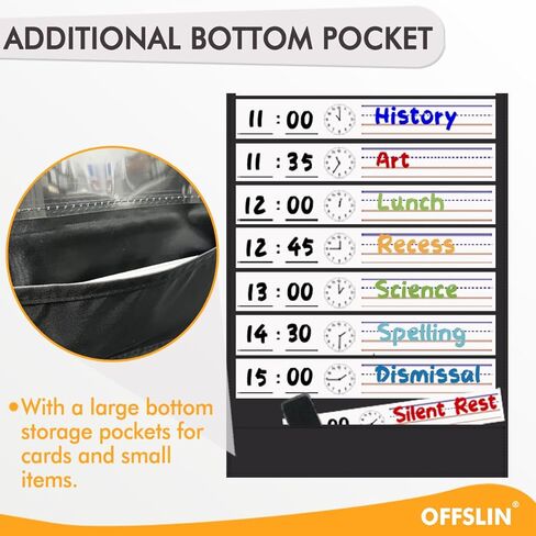 Daily Schedule Pocket Chart, 13+1 Pockets Visual Classroom Schedule Pocket Chart, 18 Double-Side Dry Erase Cards Routine Calendar for Classroom, Office, Home Teacher Supplies (Black) in Saudi Arabia