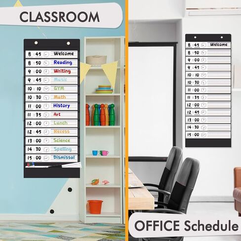 Daily Schedule Pocket Chart, 13+1 Pockets Visual Classroom Schedule Pocket Chart, 18 Double-Side Dry Erase Cards Routine Calendar for Classroom, Office, Home Teacher Supplies (Black) in Saudi Arabia