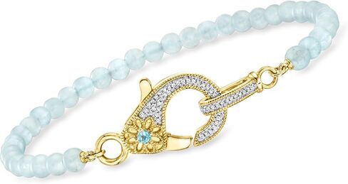 Ross-Simons 14.00 ct. t.w. Aquamarine Bead and .11 ct. t.w. Diamond Lobster Clasp Bracelet With Single Swiss Blue Topaz in 18kt Gold Over Sterling in Saudi Arabia