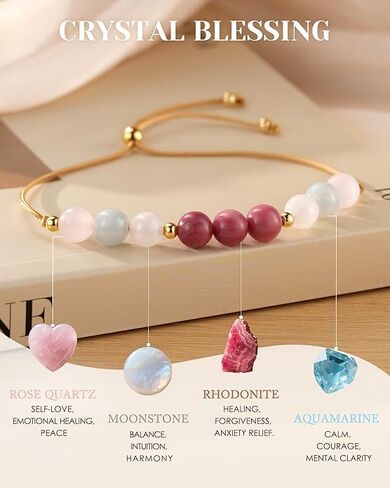 Healthy Pregnancy Bracelet Gift - Natural Moonstone, Rose Quartz, Rhodonite, Aquamarine Bracelets for Expecting Mothers First Time Mom Spiritual Hope Jewelry, New Mama Support Gifts with Meaning Card in Kuwait