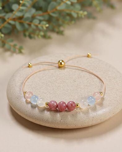 Healthy Pregnancy Bracelet Gift - Natural Moonstone, Rose Quartz, Rhodonite, Aquamarine Bracelets for Expecting Mothers First Time Mom Spiritual Hope Jewelry, New Mama Support Gifts with Meaning Card in Kuwait