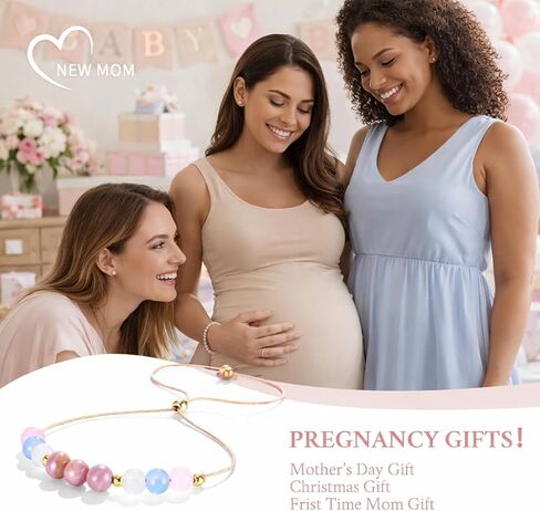 Healthy Pregnancy Bracelet Gift - Natural Moonstone, Rose Quartz, Rhodonite, Aquamarine Bracelets for Expecting Mothers First Time Mom Spiritual Hope Jewelry, New Mama Support Gifts with Meaning Card in Kuwait