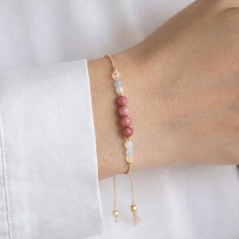 Healthy Pregnancy Bracelet Gift - Natural Moonstone, Rose Quartz, Rhodonite, Aquamarine Bracelets for Expecting Mothers First Time Mom Spiritual Hope Jewelry, New Mama Support Gifts with Meaning Card in Kuwait