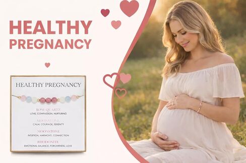 Healthy Pregnancy Bracelet Gift - Natural Moonstone, Rose Quartz, Rhodonite, Aquamarine Bracelets for Expecting Mothers First Time Mom Spiritual Hope Jewelry, New Mama Support Gifts with Meaning Card in Kuwait