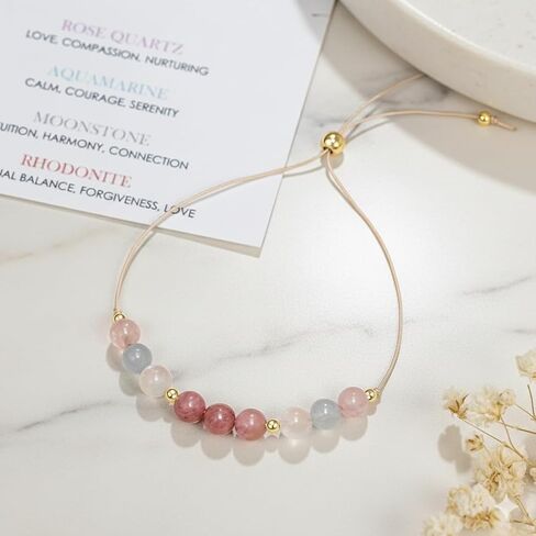 Healthy Pregnancy Bracelet Gift - Natural Moonstone, Rose Quartz, Rhodonite, Aquamarine Bracelets for Expecting Mothers First Time Mom Spiritual Hope Jewelry, New Mama Support Gifts with Meaning Card in Kuwait